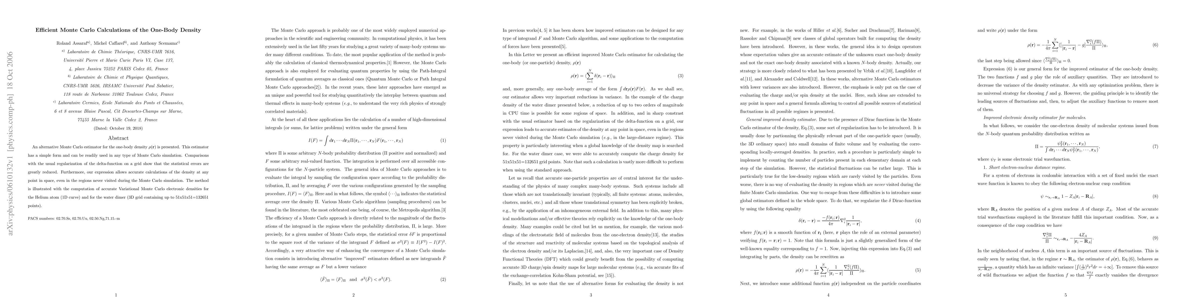 Thumbnail for Efficient Monte Carlo Calculations of the One-Body Density