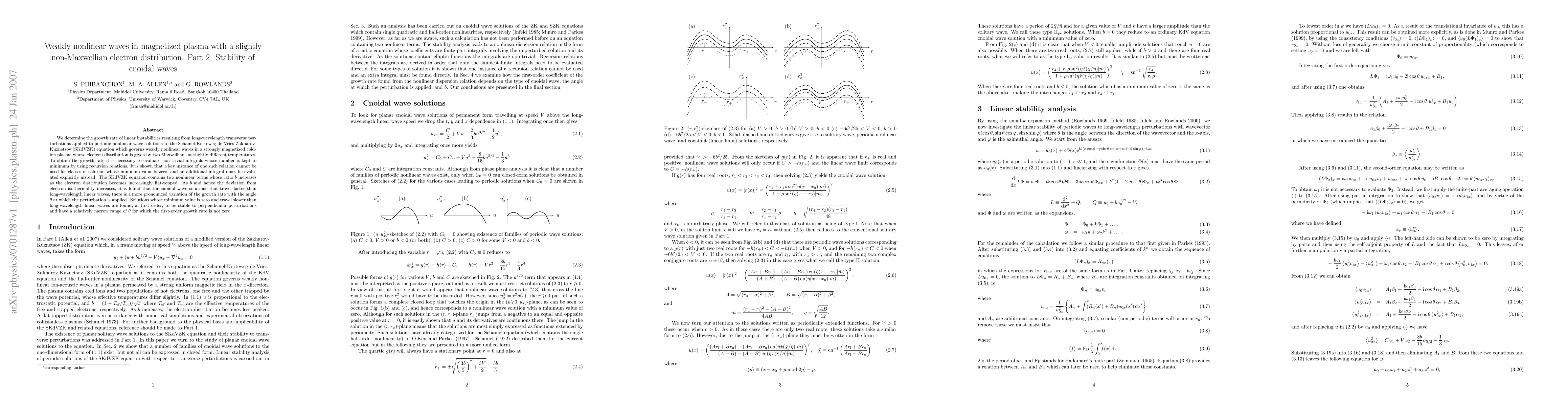 Thumbnail for Weakly nonlinear waves in magnetized plasma with a slightly
  non-Maxwellian electron distribution. Part 2. Stability of cnoidal waves