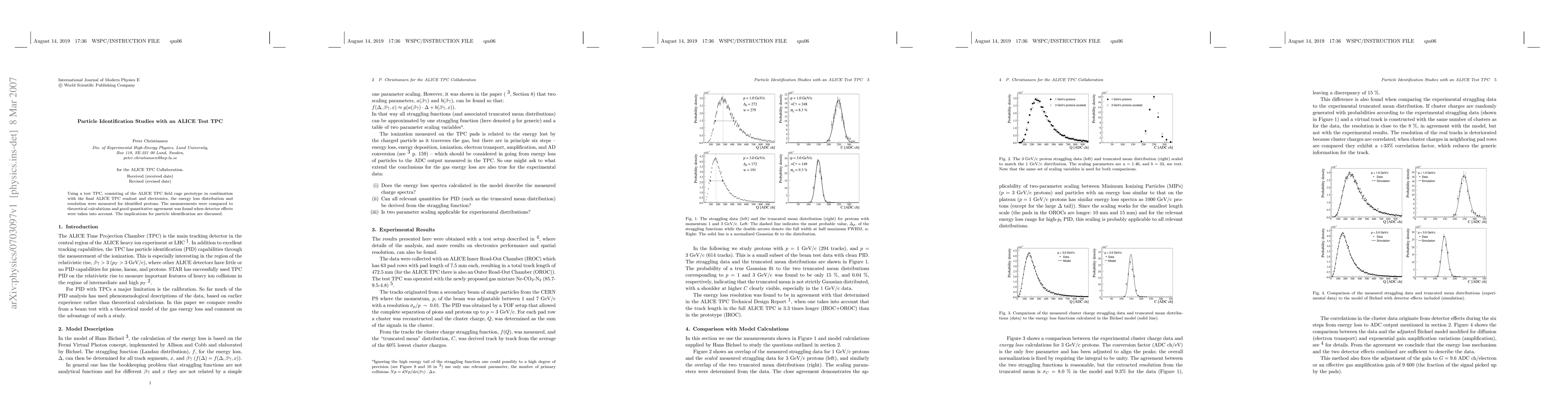 Thumbnail for Particle Identification Studies with an ALICE Test TPC