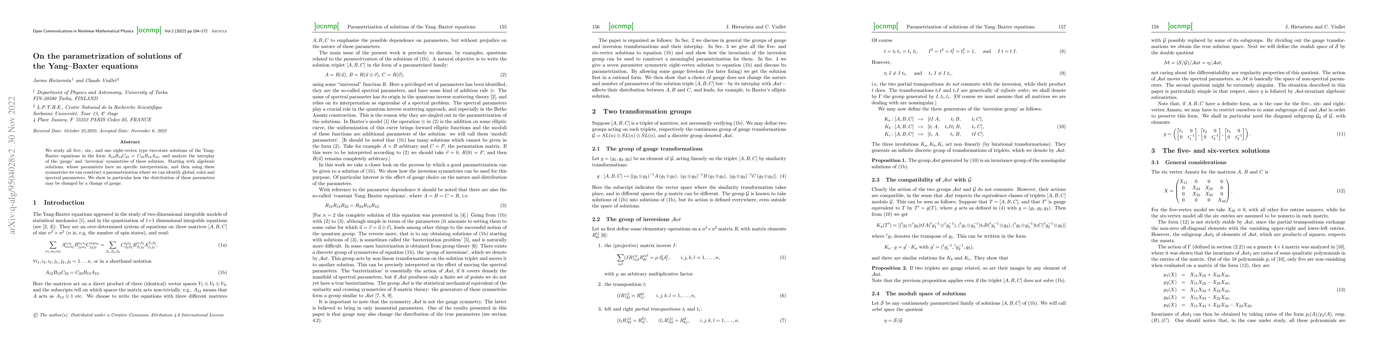 Thumbnail for On the parametrization of solutions of the Yang--Baxter equations