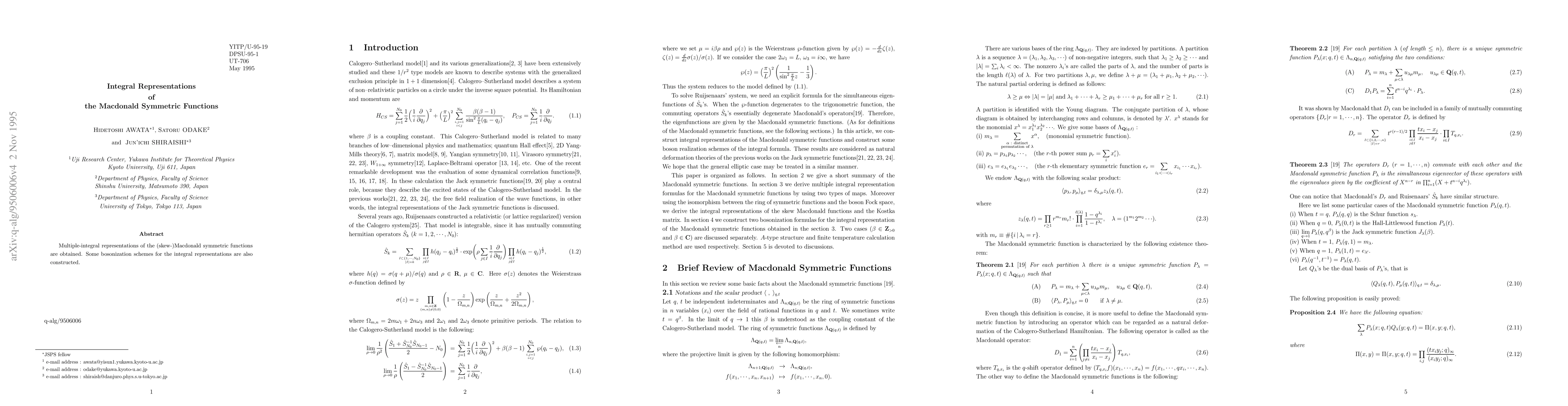 Thumbnail for Integral Representations of the Macdonald Symmetric Functions