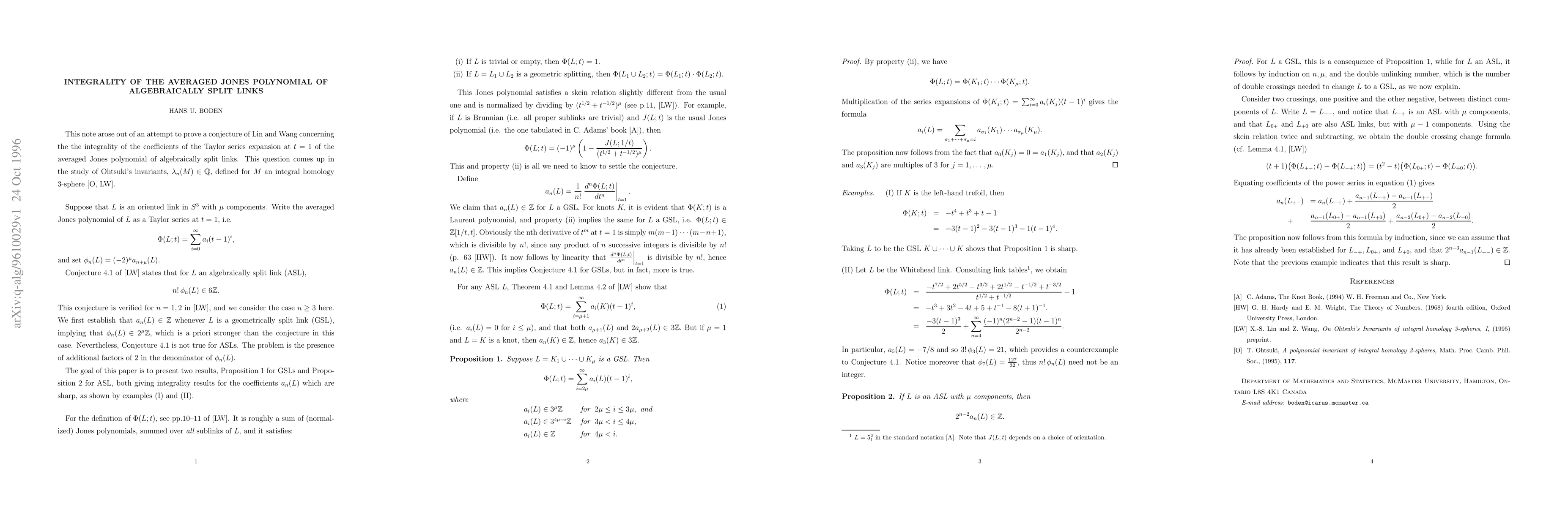 Thumbnail for Integrality of the Averaged Jones Polynomial of Algebraically Split
  Links