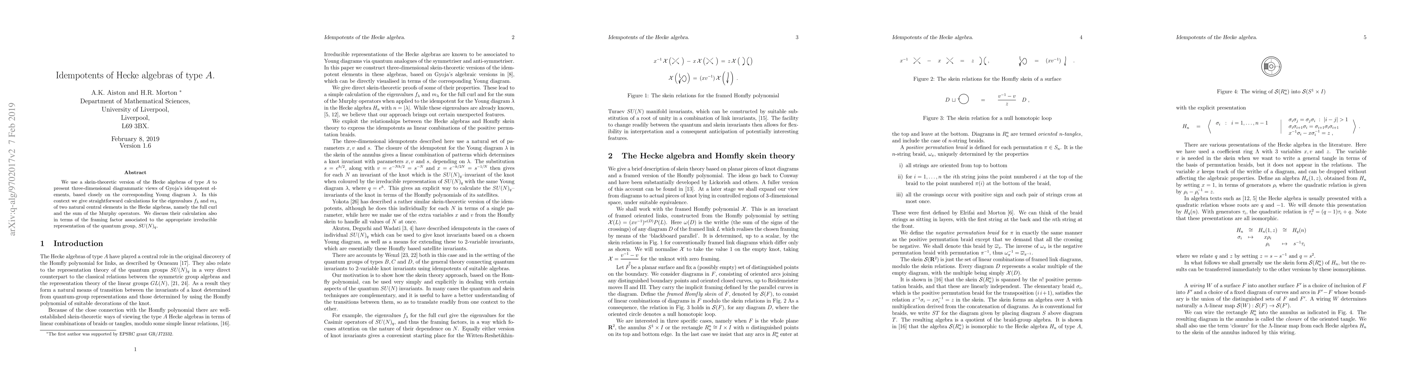 Thumbnail for Idempotents of Hecke algebras of type A
