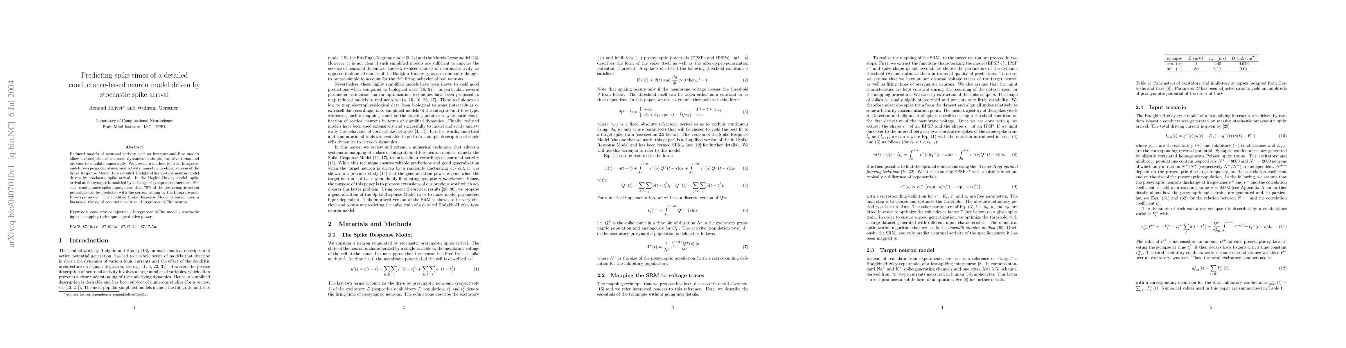 Thumbnail for Predicting spike times of a detailed conductance-based neuron model
  driven by stochastic spike arrival