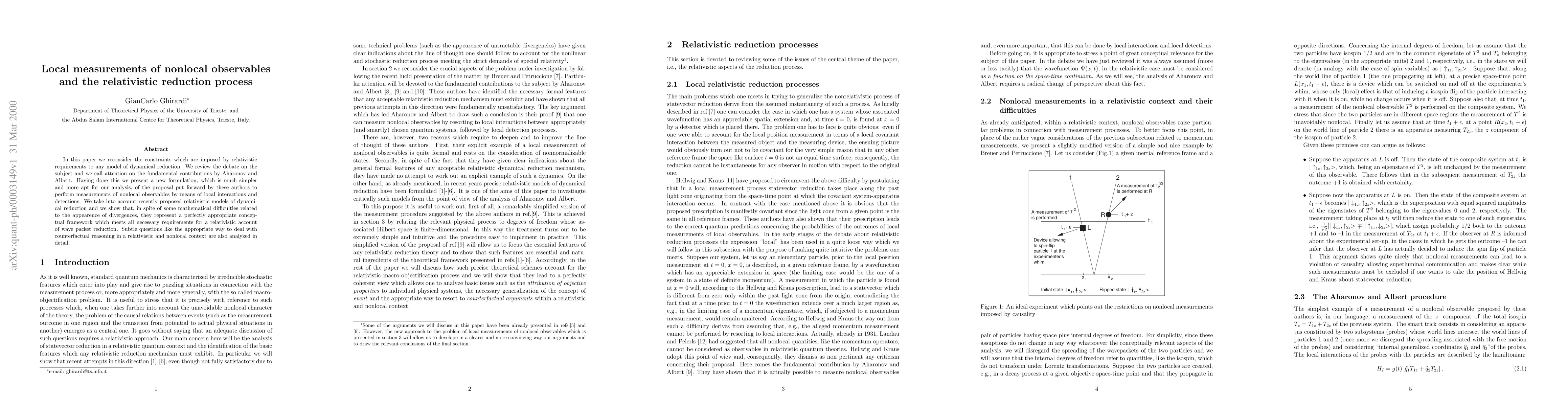 Thumbnail for Local measurements of nonlocal observables and the relativistic
  reduction process