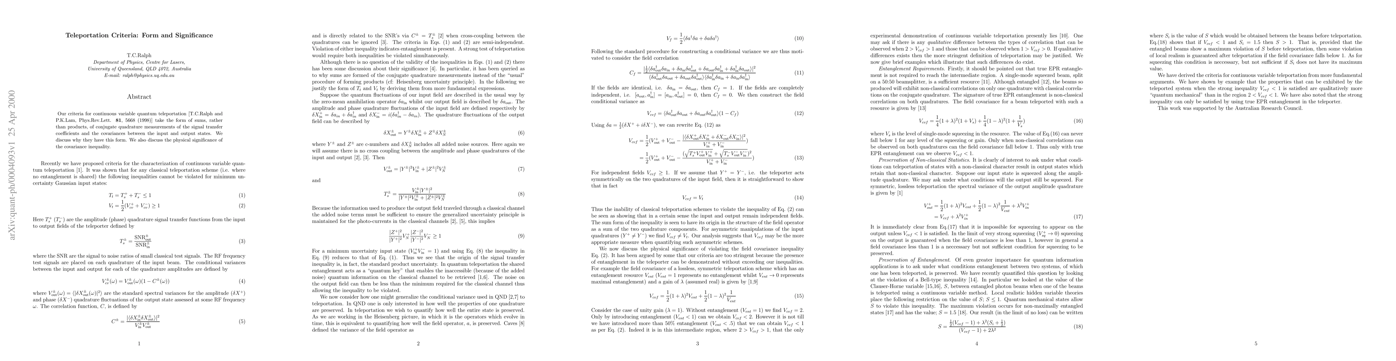 Thumbnail for Teleportation Criteria: Form and Significance