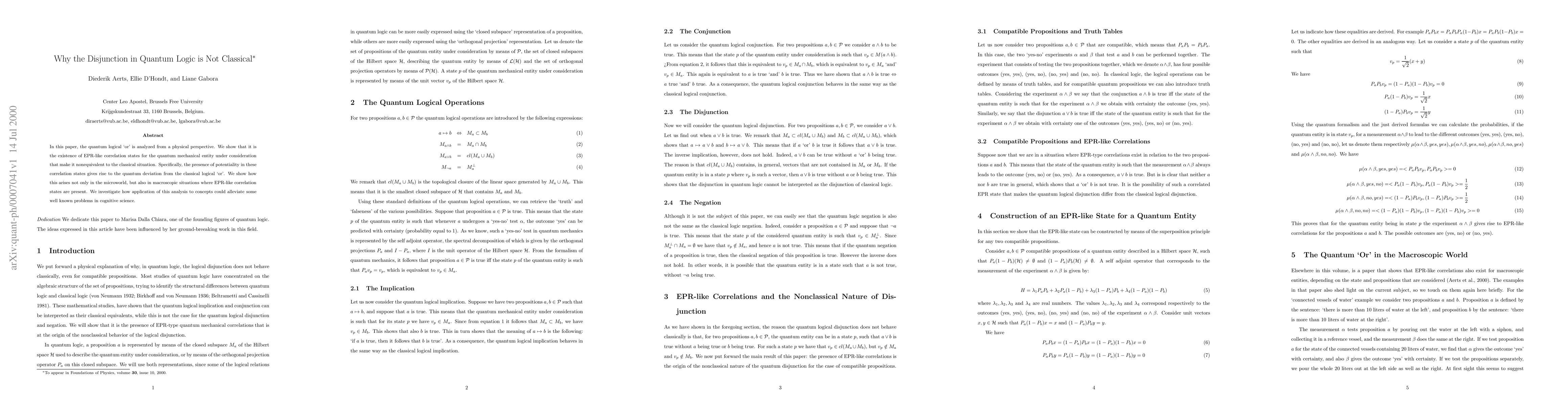 Thumbnail for Why the Disjunction in Quantum Logic is Not Classical