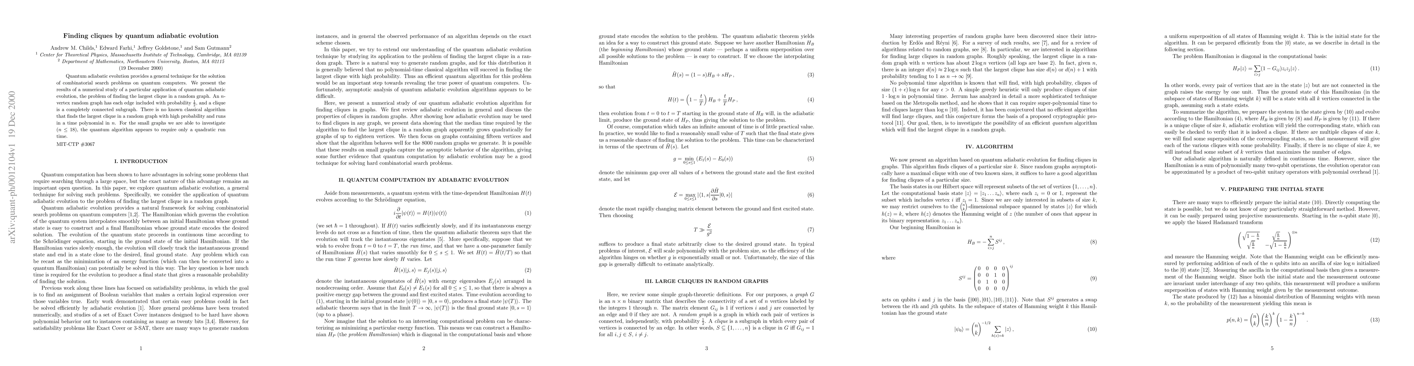 Thumbnail for Finding cliques by quantum adiabatic evolution