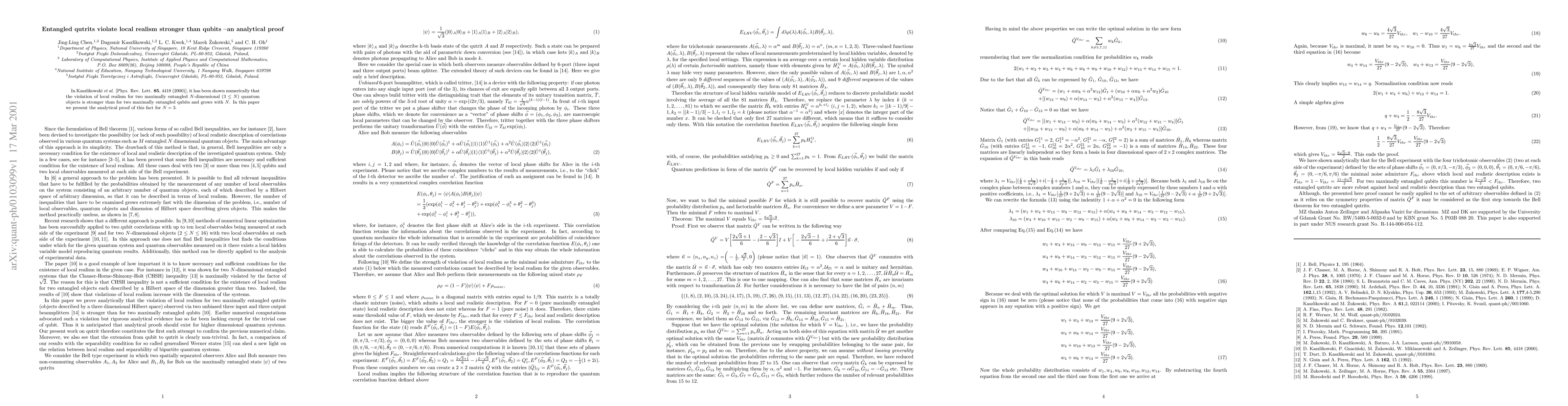 Thumbnail for Entangled qutrits violate local realism stronger than qubits - an
  analytical proof