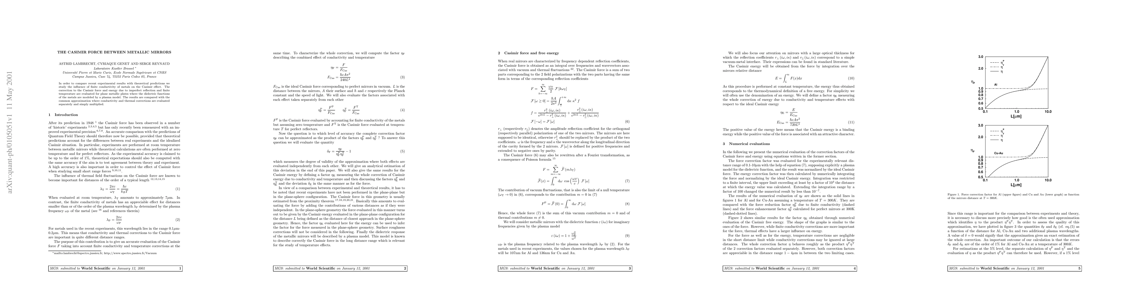 Thumbnail for The Casimir force between metallic mirrors