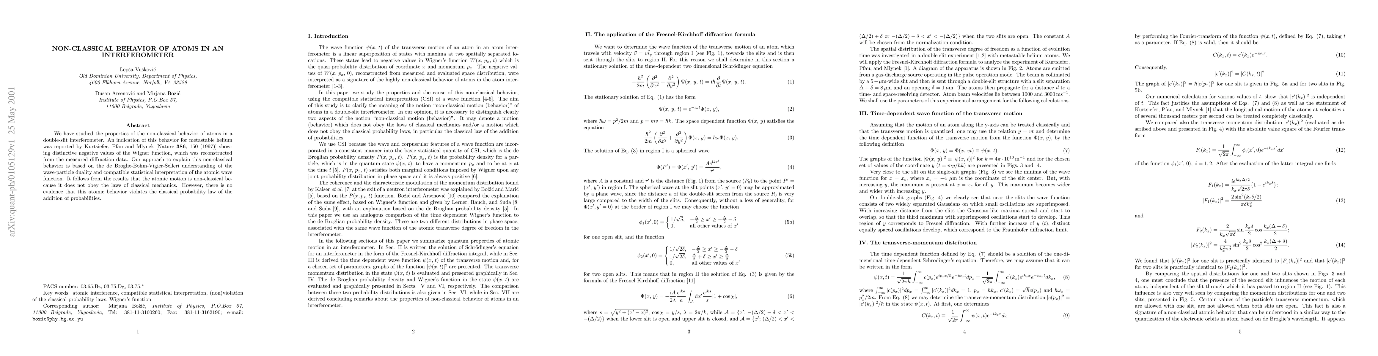 Thumbnail for Non-classical behavior of atoms in an interferometer