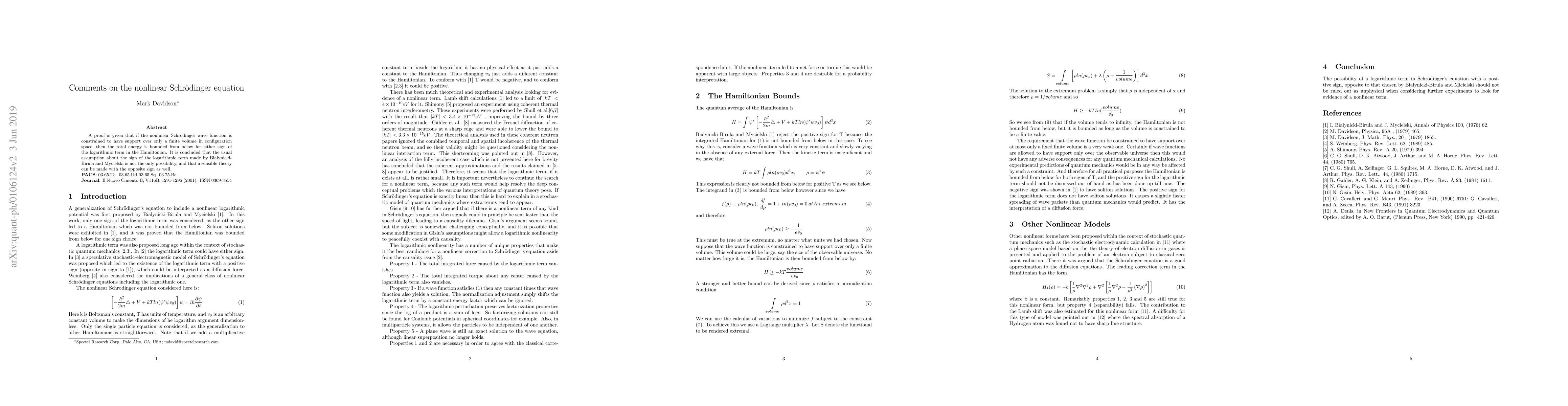 Thumbnail for Comments on the nonlinear Schrodinger equation