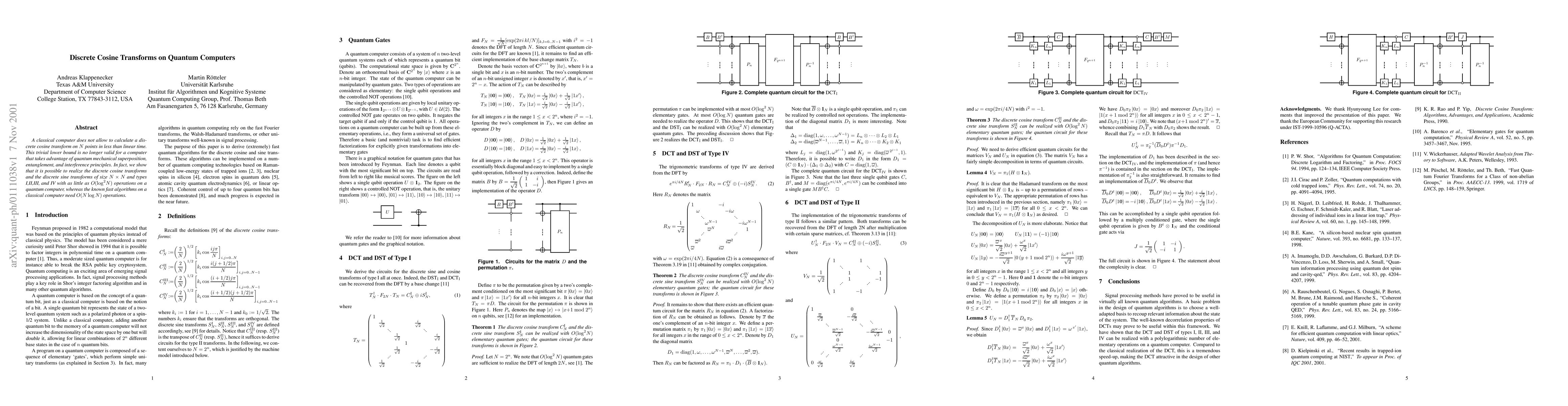 Thumbnail for Discrete Cosine Transforms on Quantum Computers