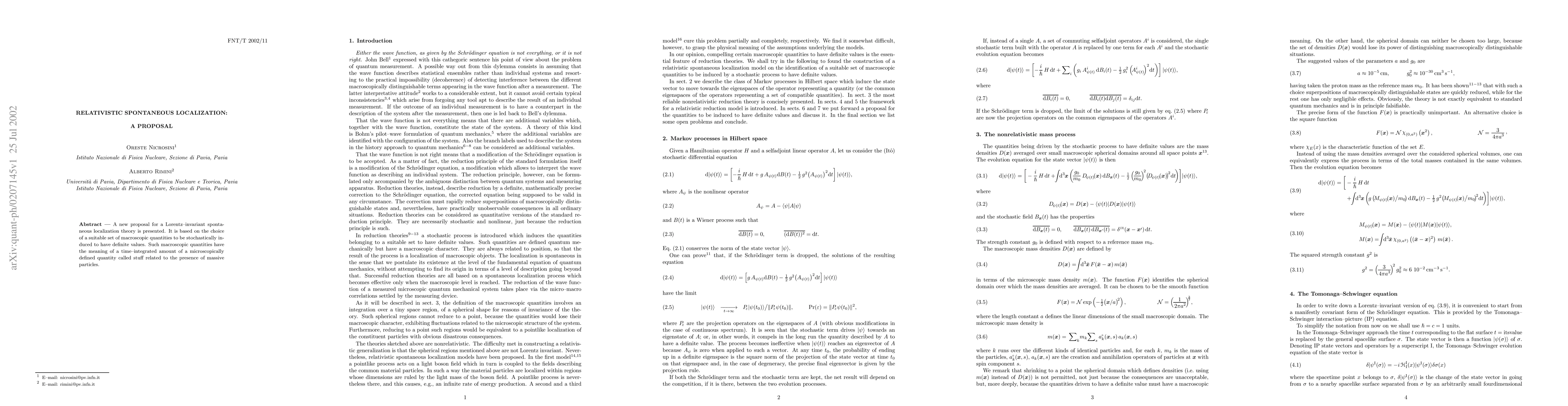 Thumbnail for Relativistic Spontaneous Localization: A Proposal