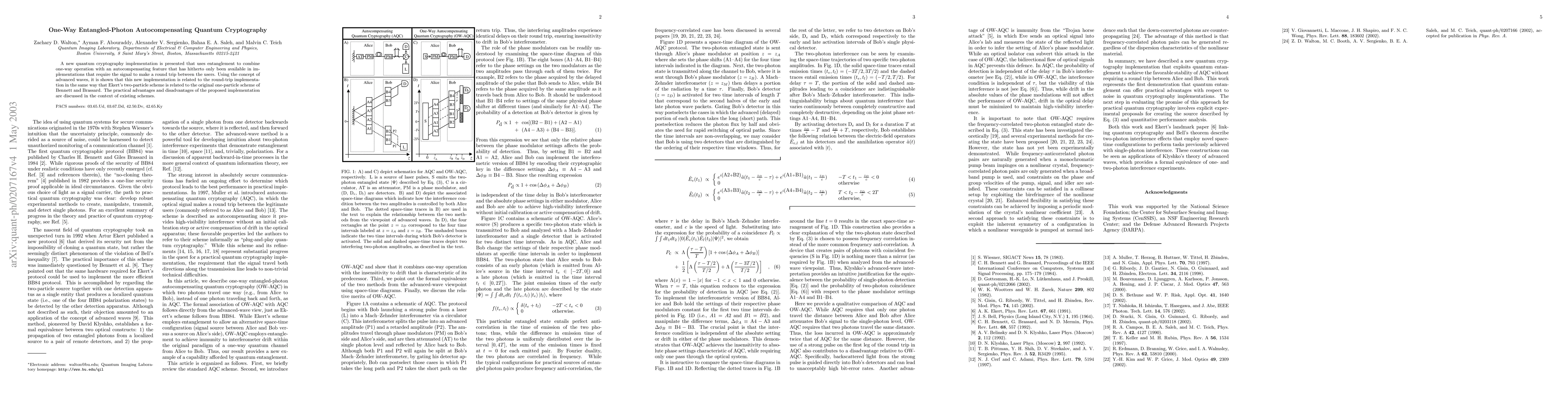 Thumbnail for One-Way Entangled-Photon Autocompensating Quantum Cryptography