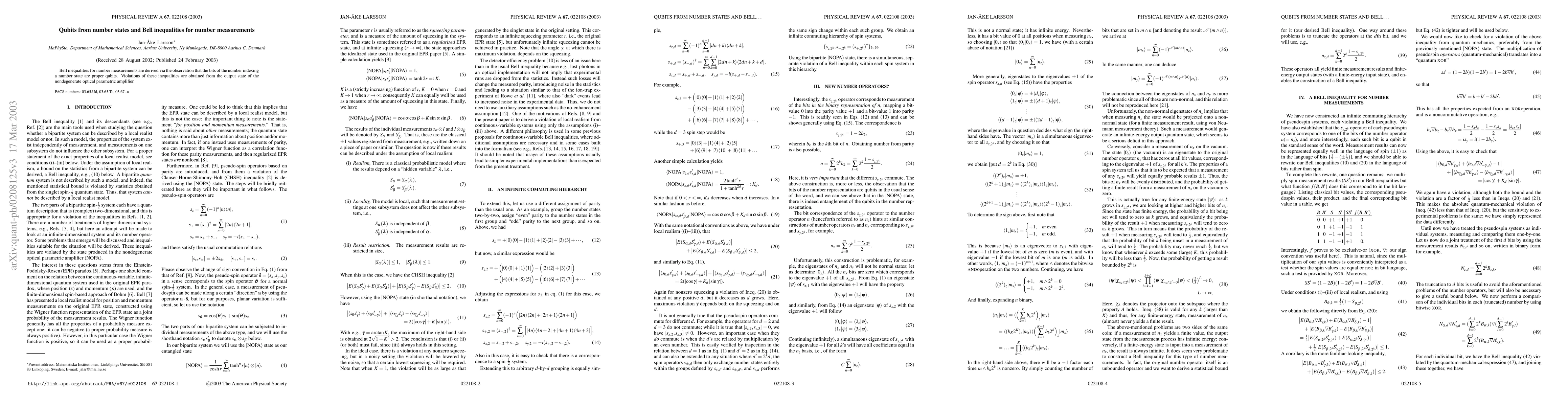 Thumbnail for Qubits from Number States and Bell Inequalities for Number Measurements