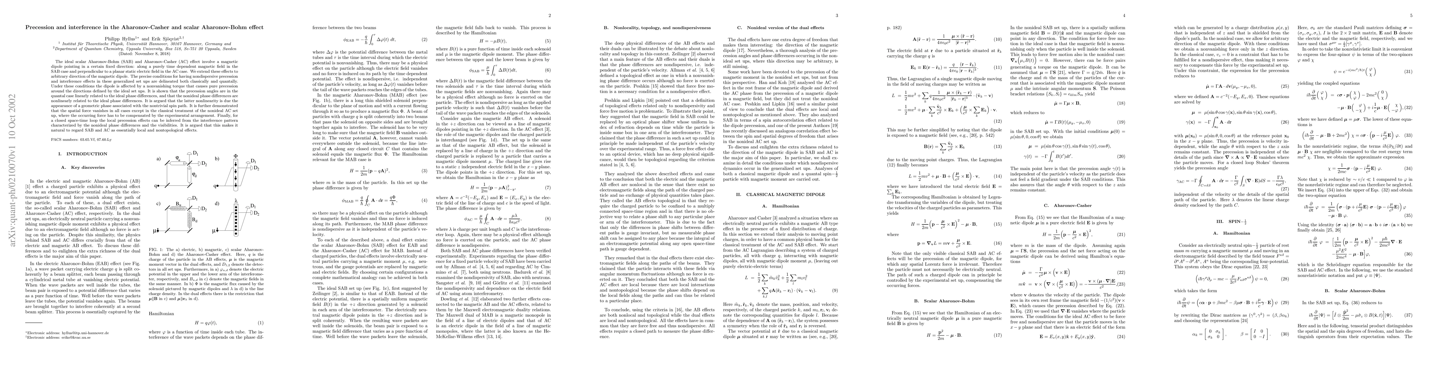 Thumbnail for Precession and interference in the Aharonov-Casher and scalar
  Aharonov-Bohm effect
