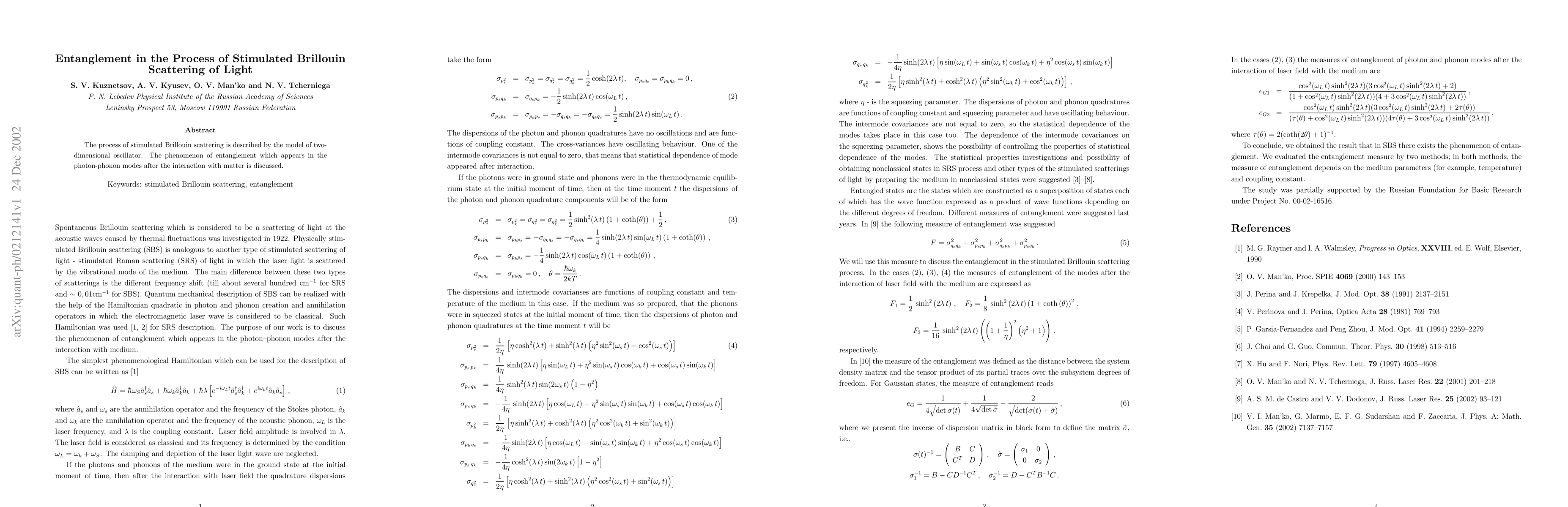 Thumbnail for Entanglement in the Process of Stimulated Brillouin Scattering of Light