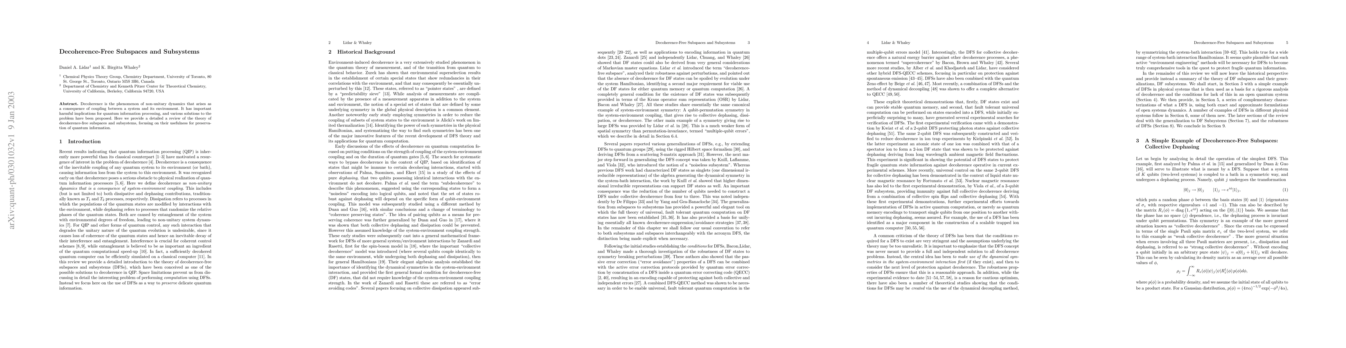 Thumbnail for Decoherence-Free Subspaces and Subsystems