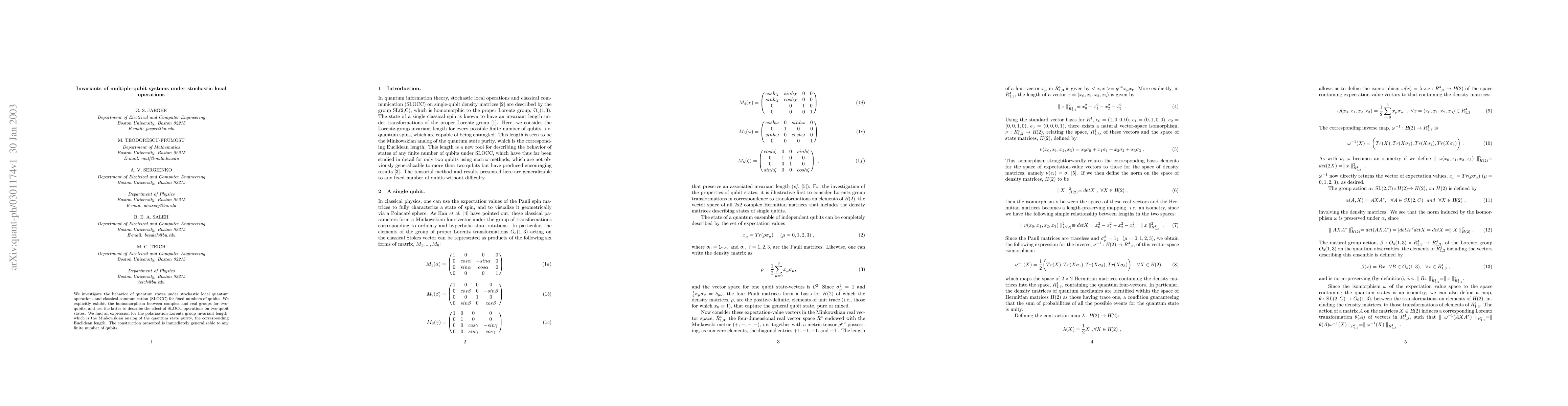 Thumbnail for Invariants of multiple-qubit systems under stochastic local operations