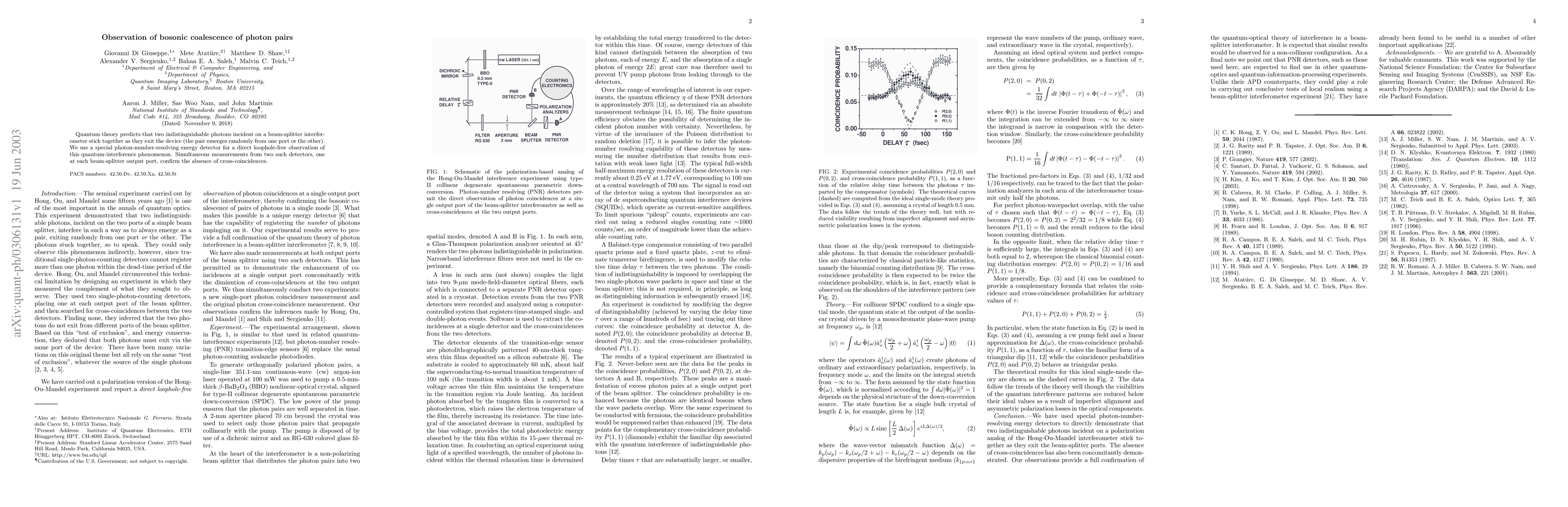 Thumbnail for Observation of bosonic coalescence of photon pairs