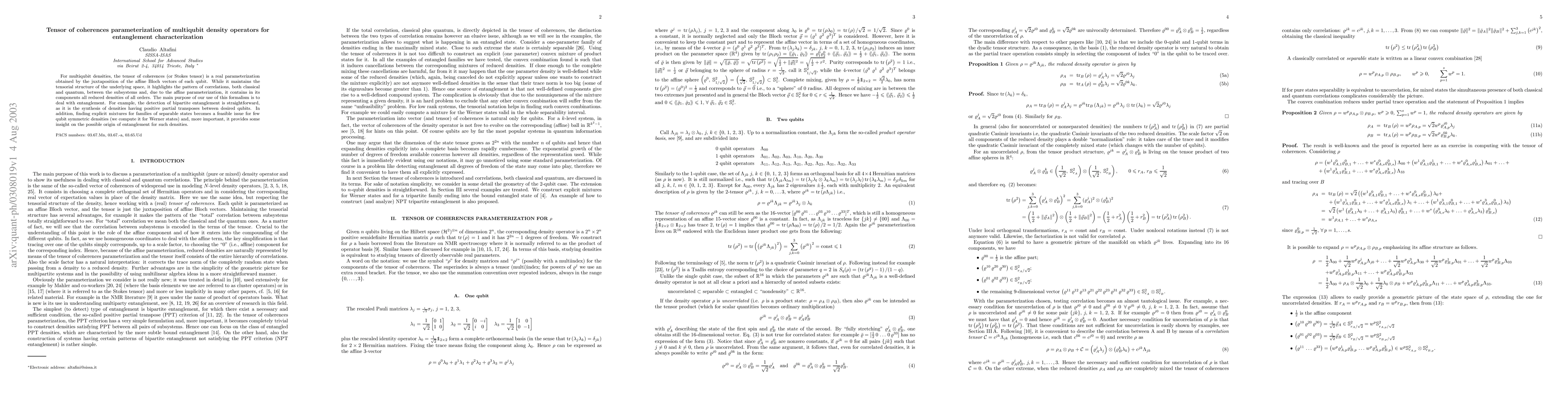 Thumbnail for Tensor of coherences parameterization of multiqubit density operators
  for entanglement characterization