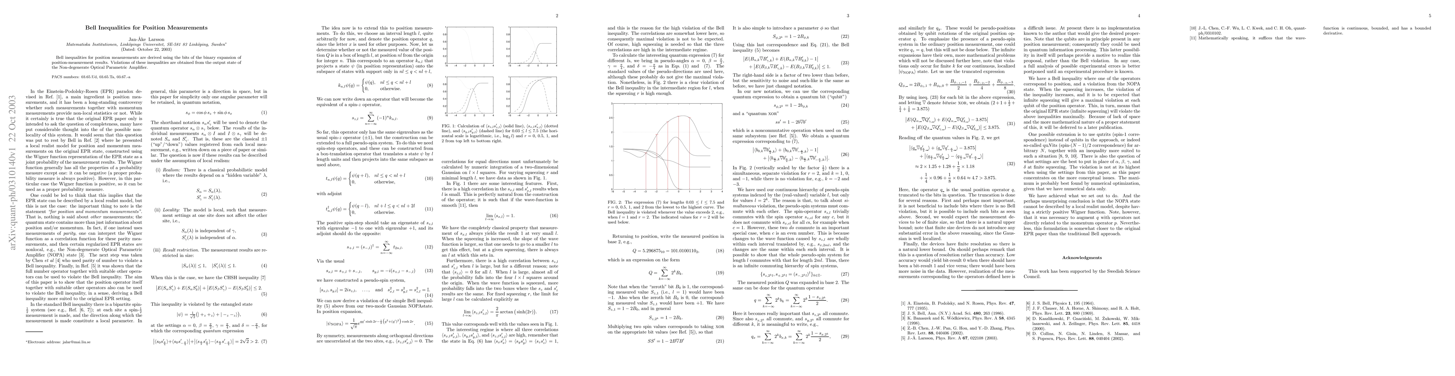 Thumbnail for Bell Inequalities for Position Measurements