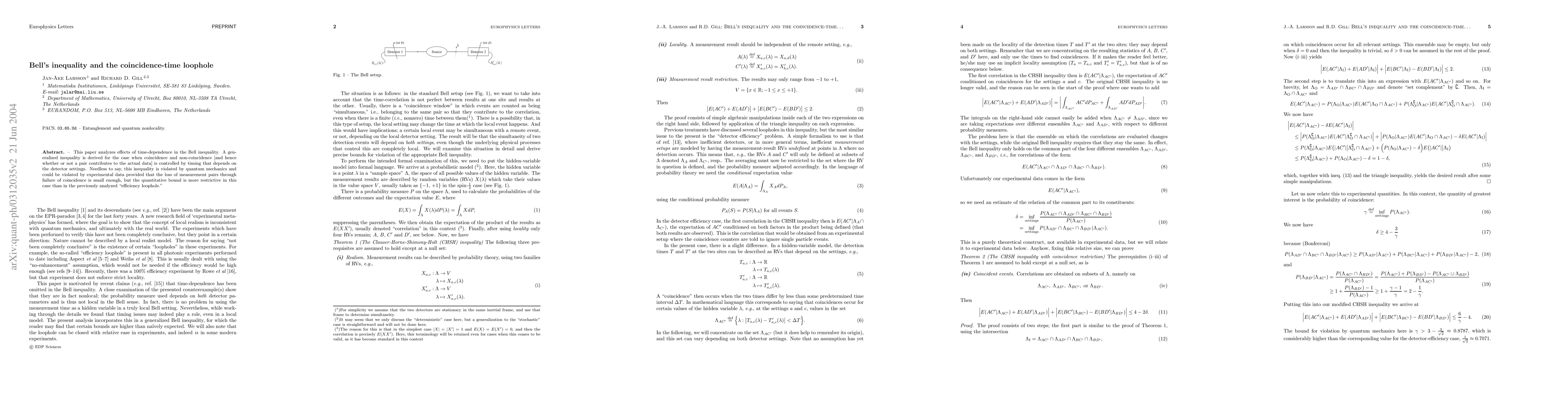 Thumbnail for Bell's inequality and the coincidence-time loophole