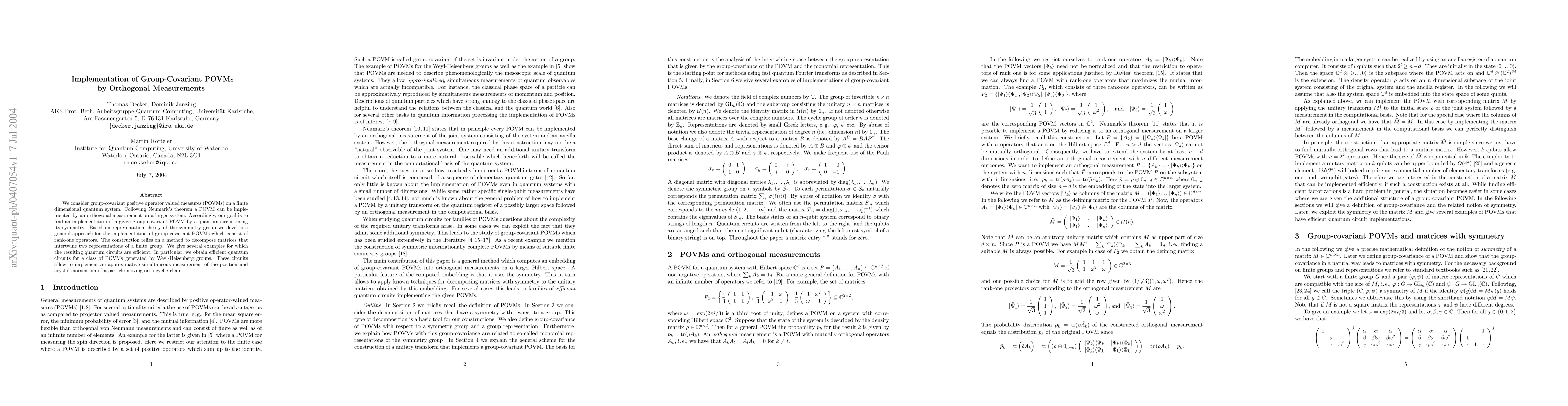 Thumbnail for Implementation of group-covariant POVMs by orthogonal measurements