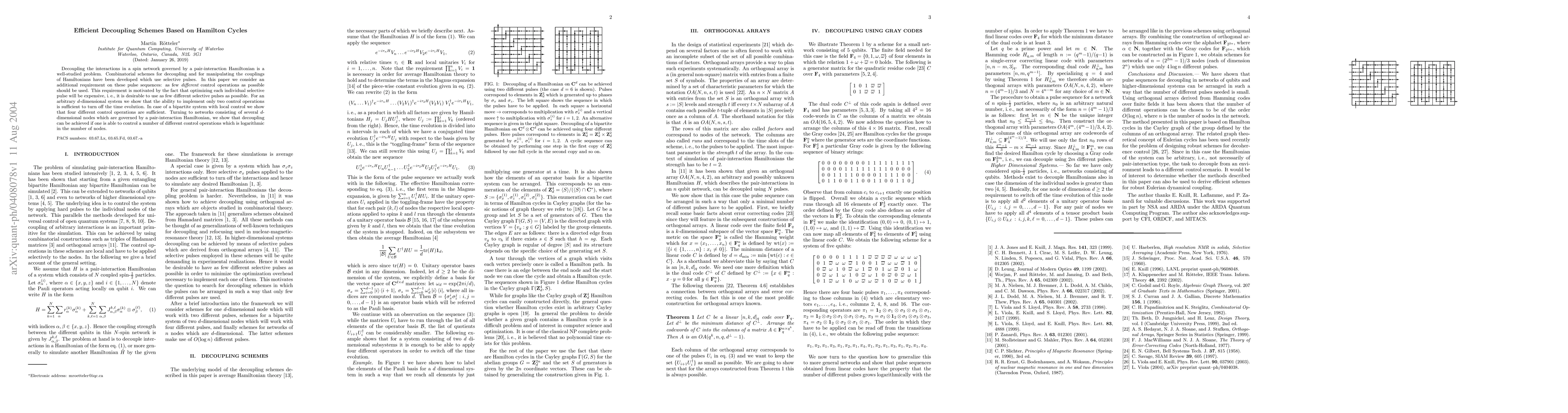 Thumbnail for Efficient Decoupling Schemes Based on Hamilton Cycles