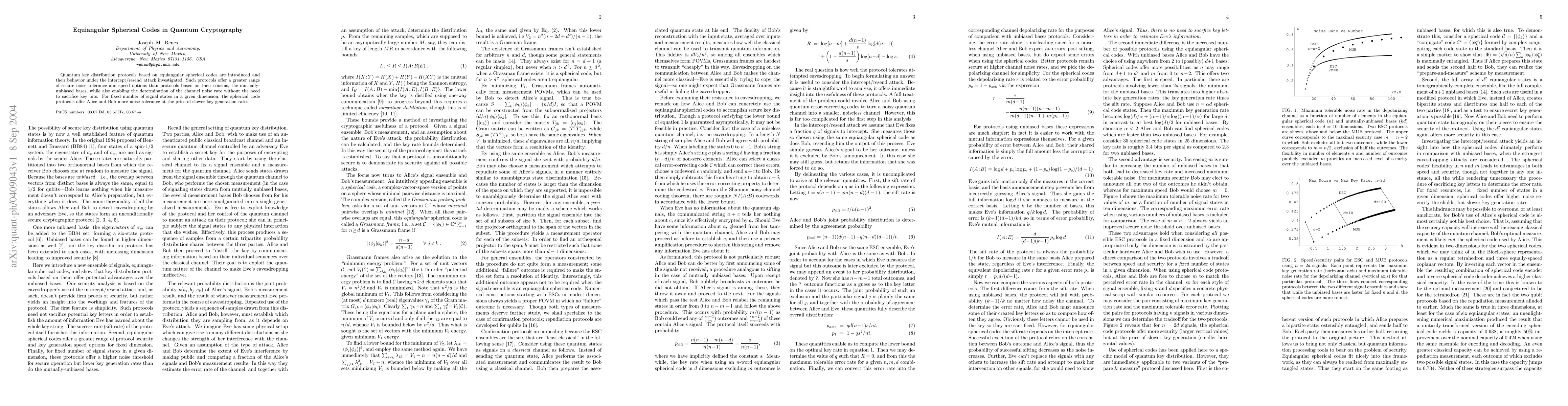 Thumbnail for Equiangular Spherical Codes in Quantum Cryptography