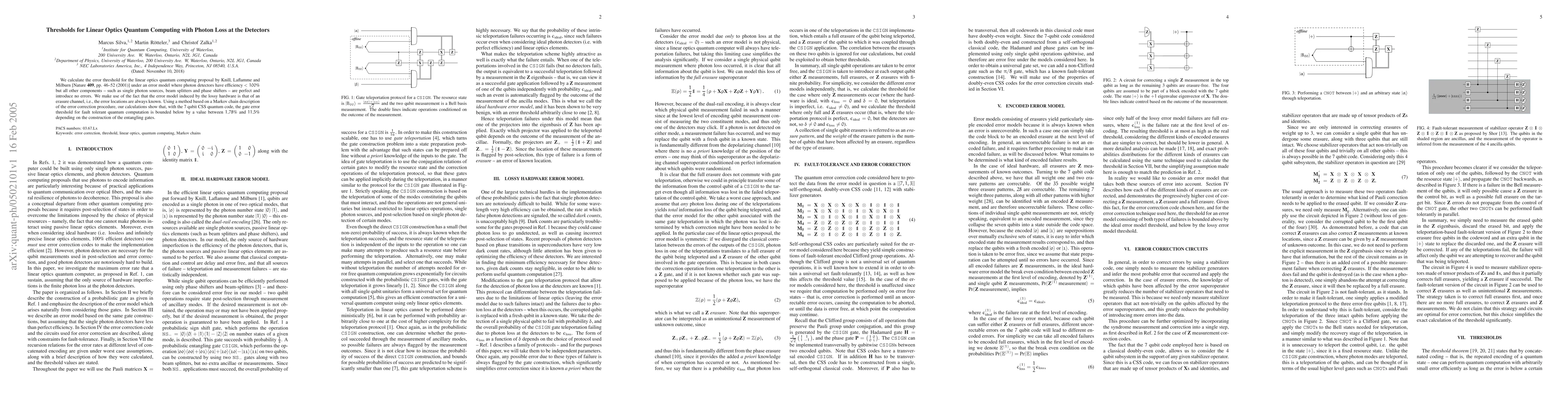Thumbnail for Thresholds for Linear Optics Quantum Computing with Photon Loss at the
  Detectors