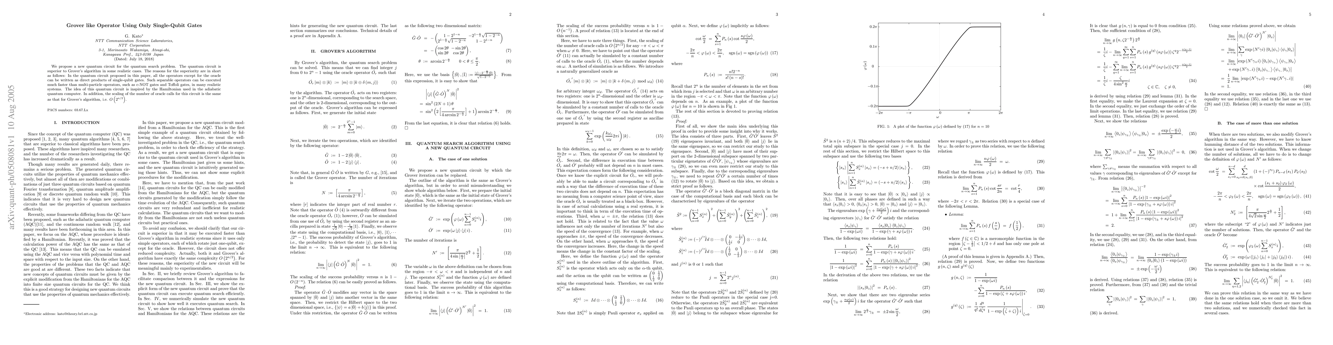 Thumbnail for Grover like Operator Using Only Single-Qubit Gates