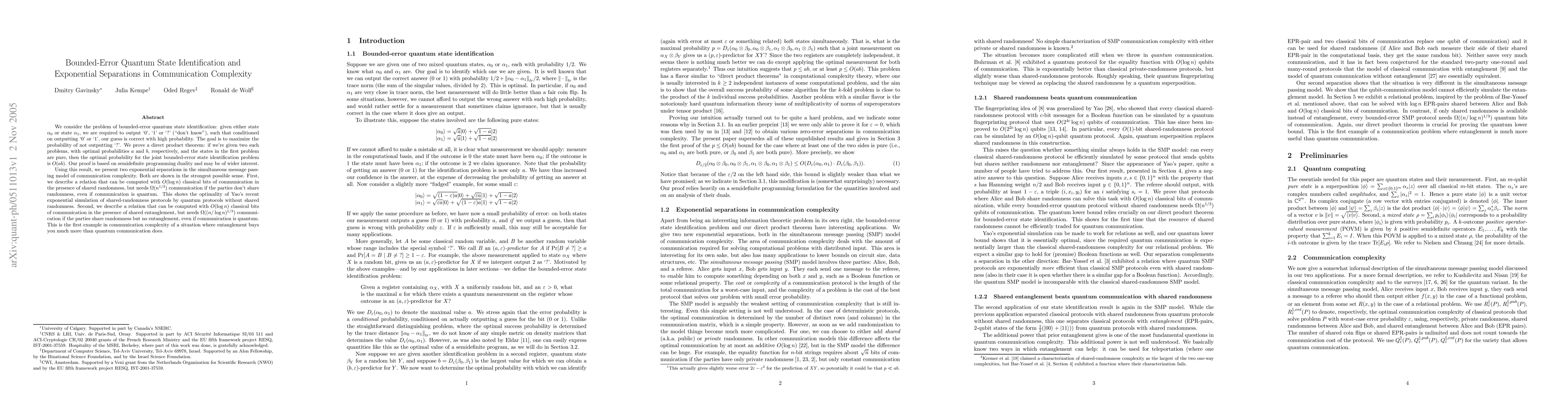 Thumbnail for Bounded-Error Quantum State Identification and Exponential Separations
  in Communication Complexity