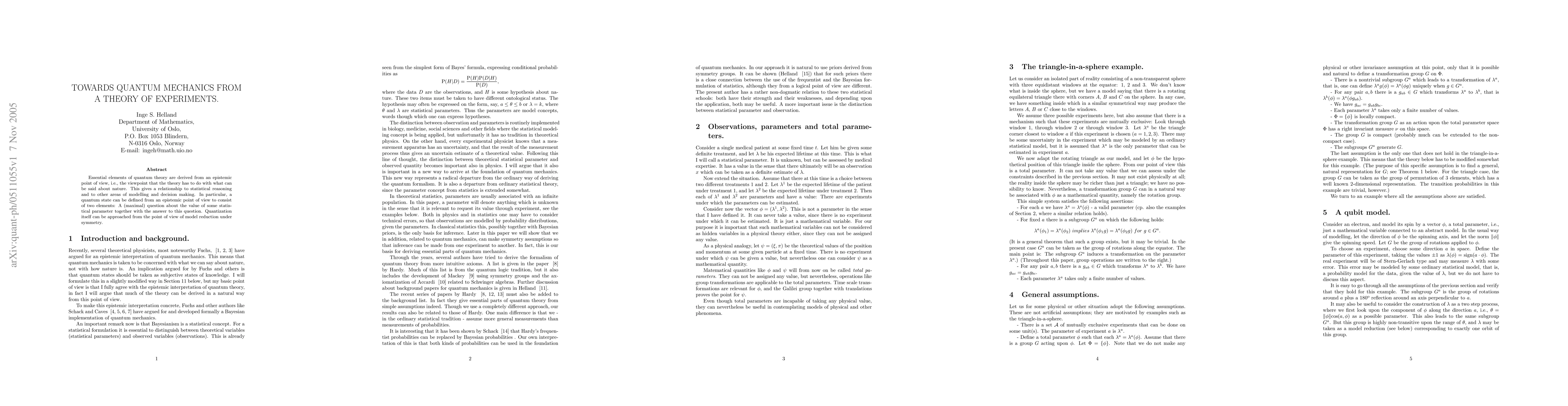 Thumbnail for Towards quantum mechanics from a theory of experiments