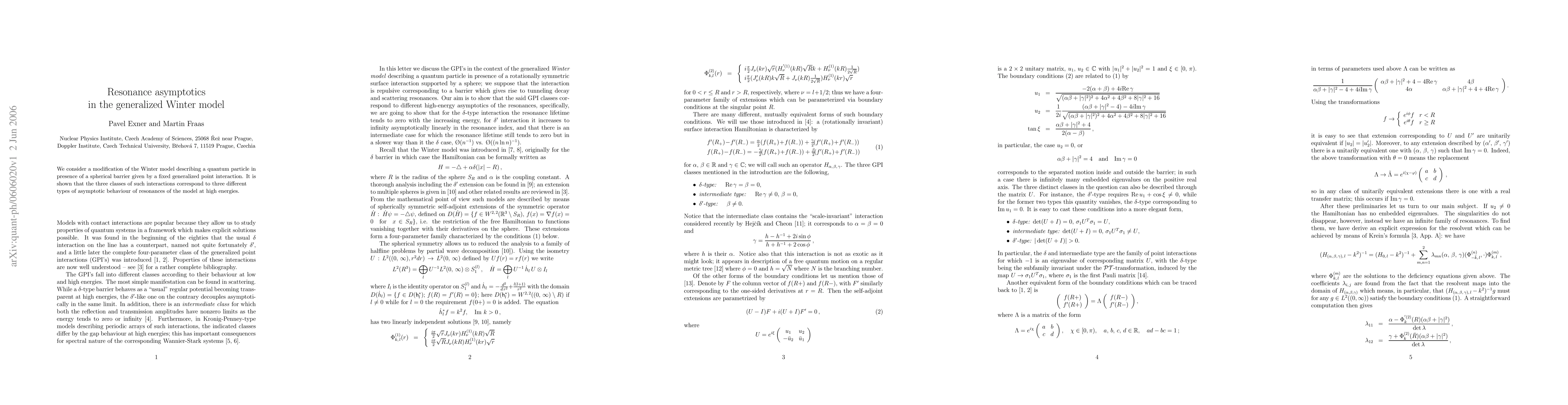 Thumbnail for Resonance asymptotics in the generalized Winter model