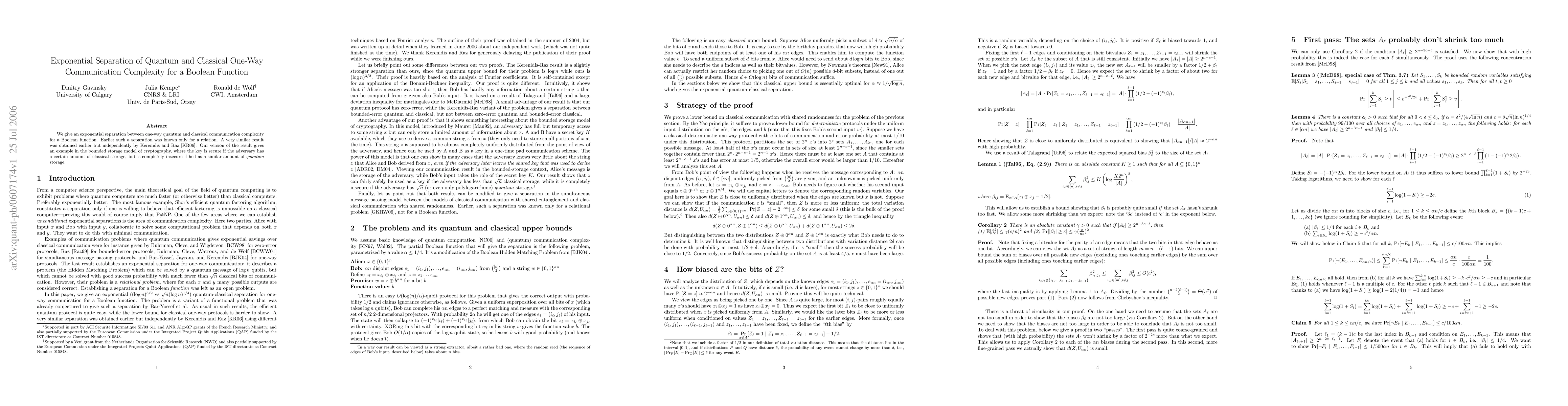 Thumbnail for Exponential Separation of Quantum and Classical One-Way Communication
  Complexity for a Boolean Function