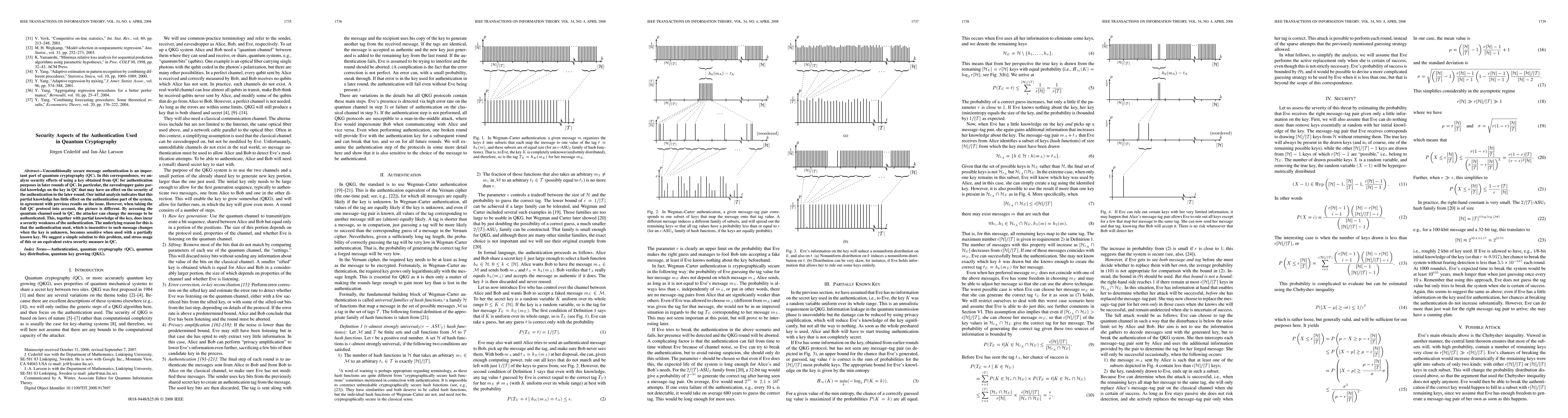 Thumbnail for Security aspects of the Authentication used in Quantum Cryptography