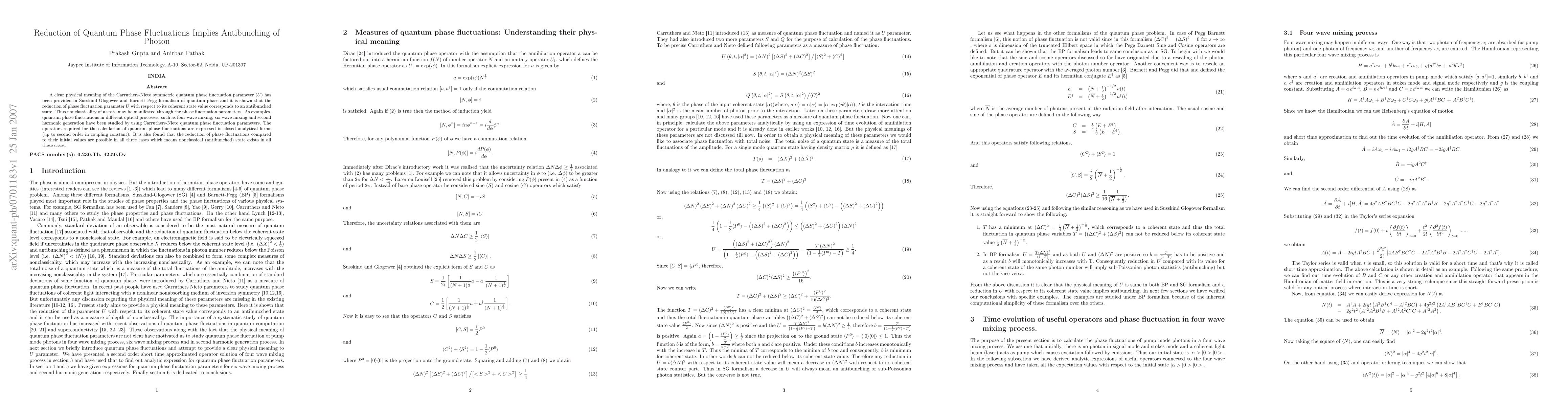 Thumbnail for Reduction of Quantum Phase Fluctuations Implies Antibunching of Photon