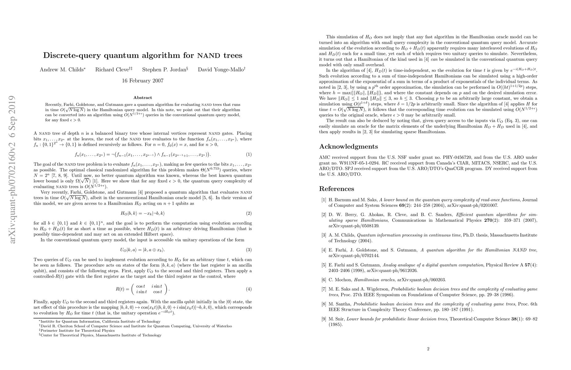 Thumbnail for Discrete-query quantum algorithm for NAND trees
