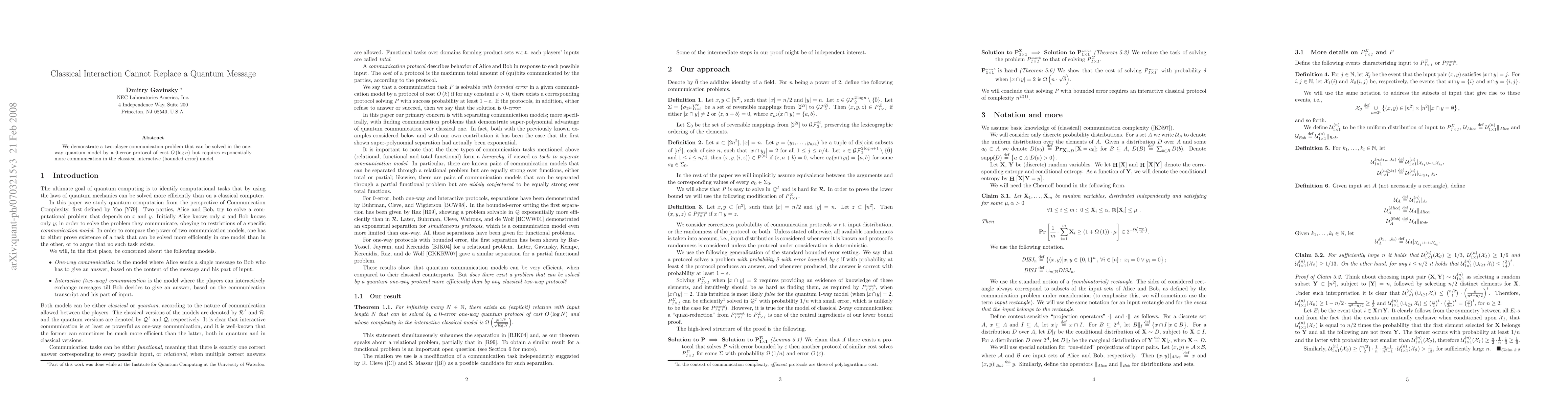 Thumbnail for Classical Interaction Cannot Replace a Quantum Message