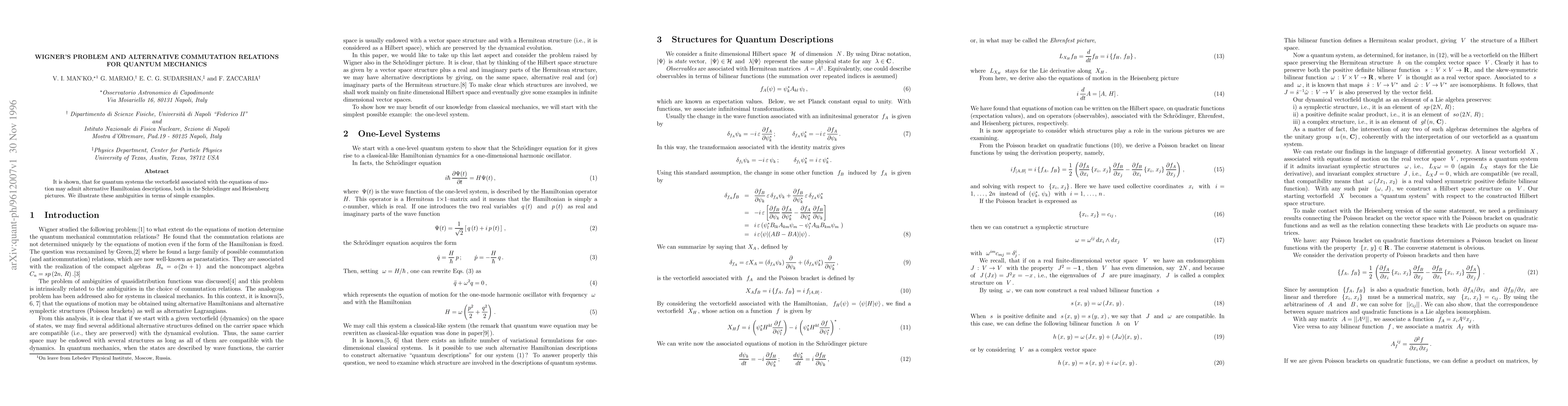 Thumbnail for Wigner's Problem and Alternative Commutation Relations for Quantum
  Mechanics