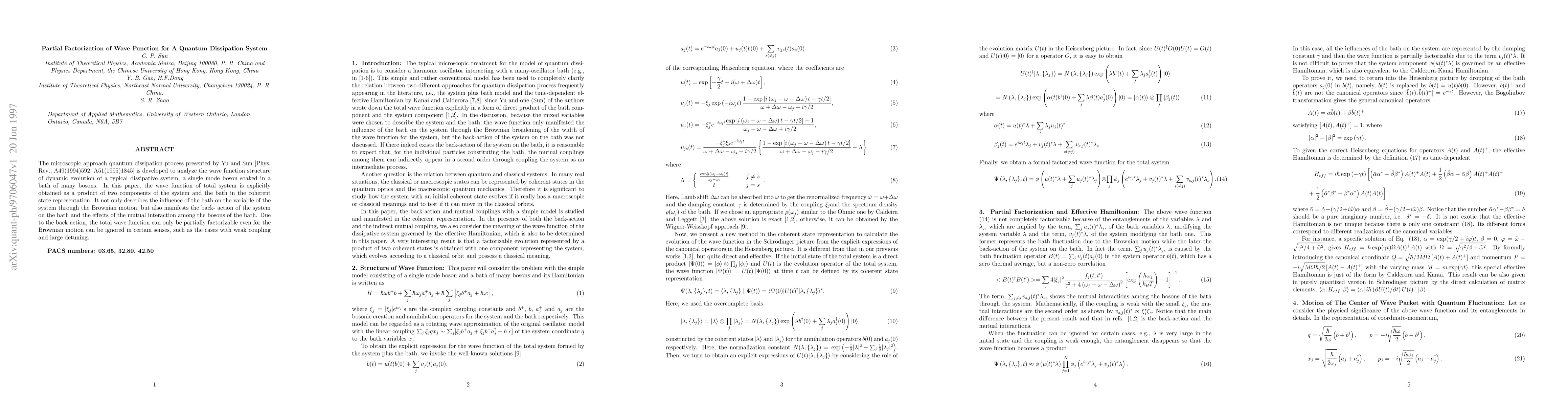 Thumbnail for Partial Factorization of Wave Function for A Quantum Dissipation System