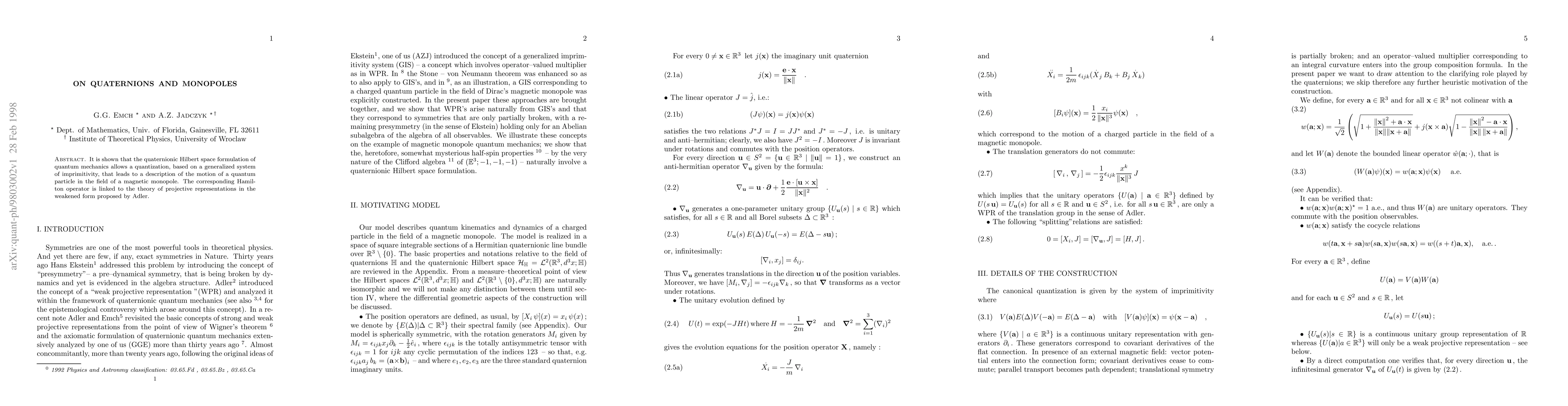 Thumbnail for On Quaternions and Monopoles