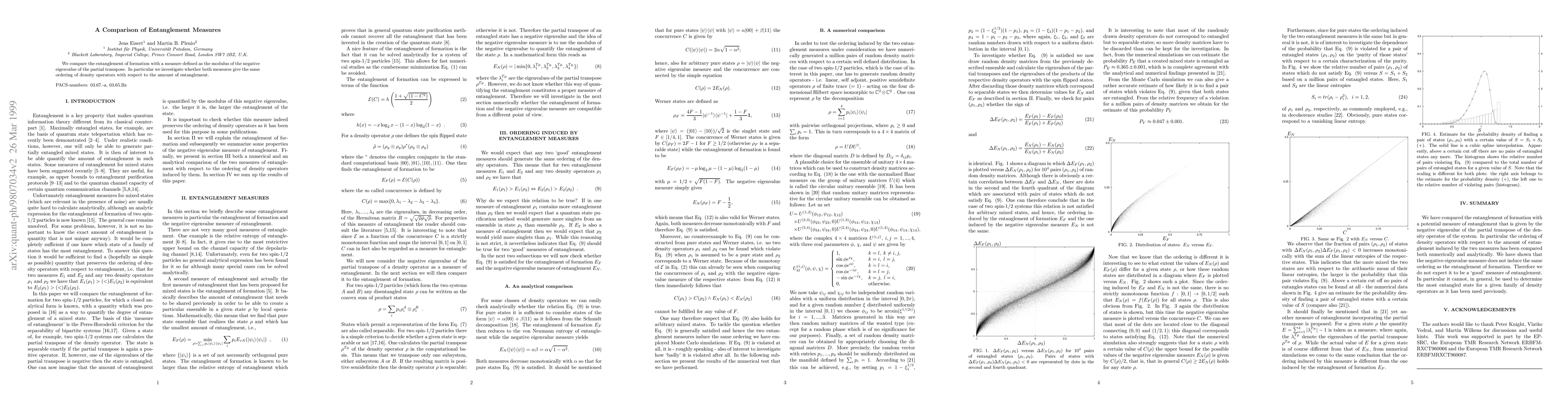 Thumbnail for A comparison of entanglement measures