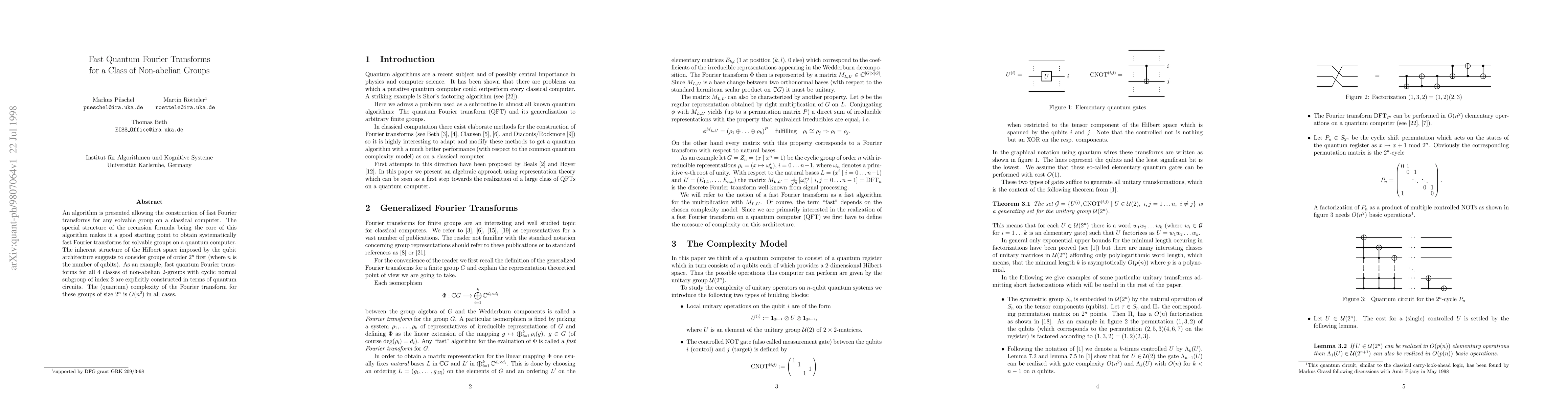 Thumbnail for Fast Quantum Fourier Transforms for a Class of Non-abelian Groups