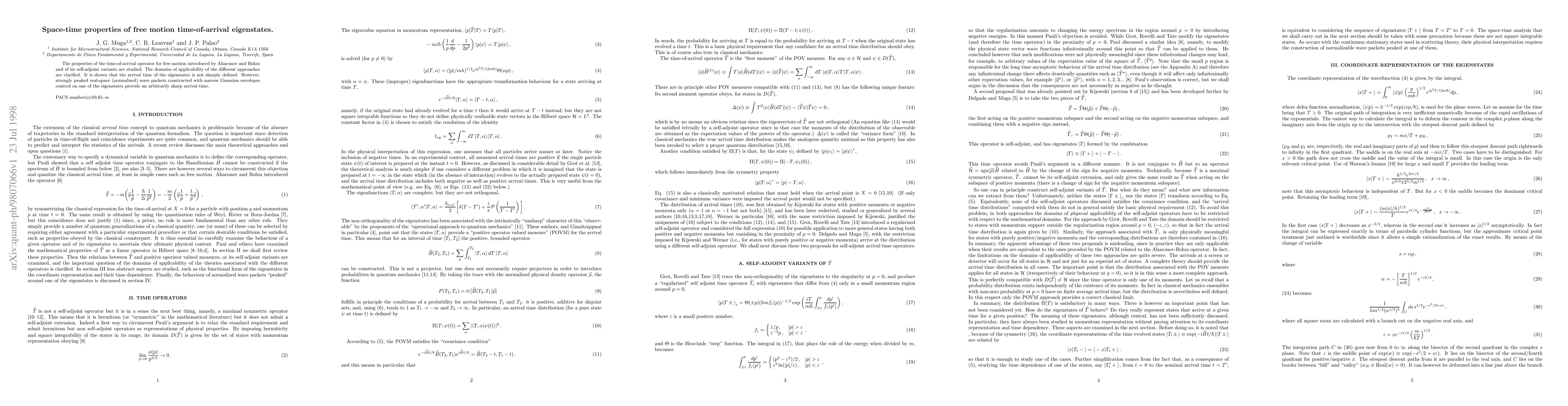 Thumbnail for Space-time properties of free motion time-of-arrival eigenstates