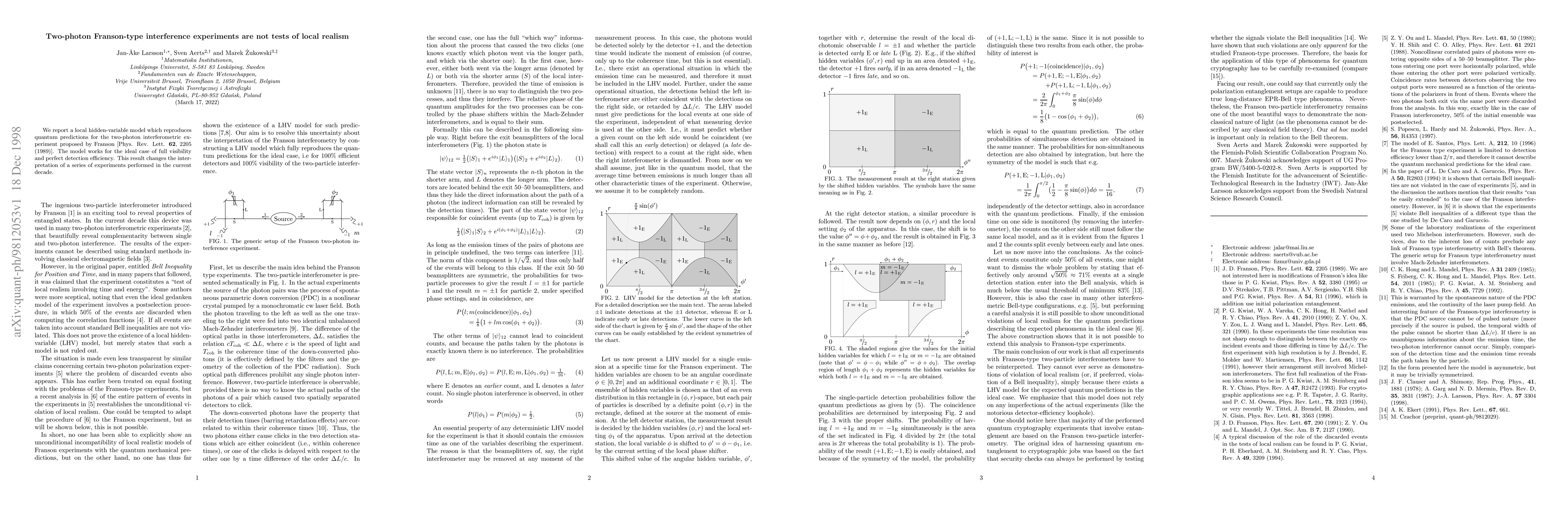 Thumbnail for Two-photon Franson-type interference experiments are not tests of local
  realism