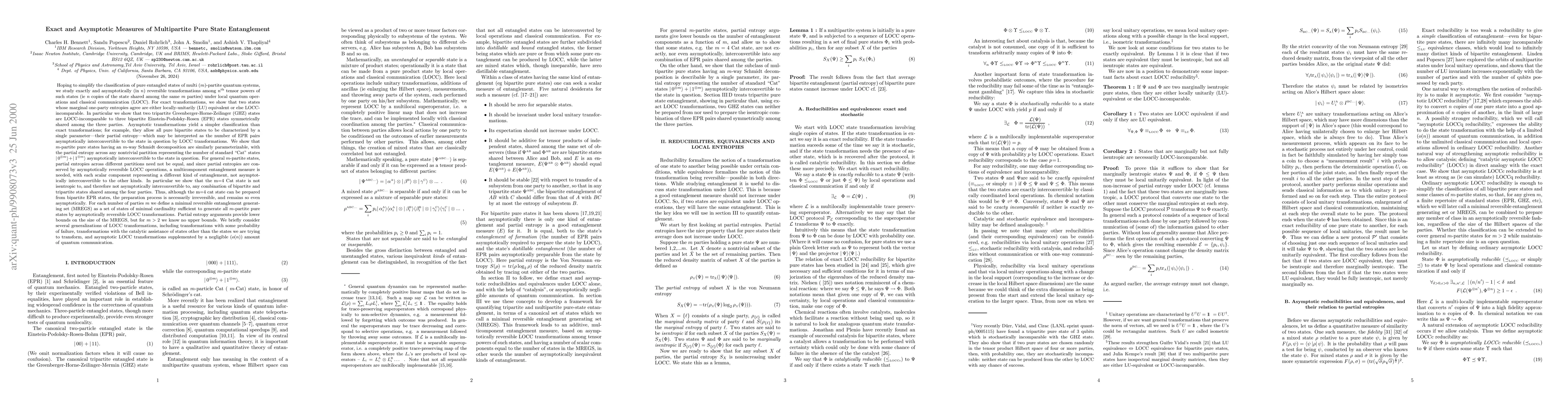 Thumbnail for Exact and Asymptotic Measures of Multipartite Pure State Entanglement