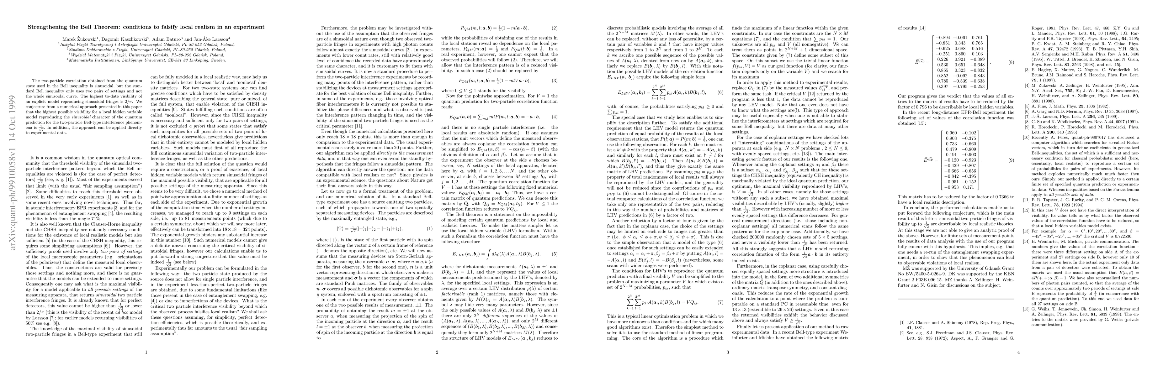 Thumbnail for Strengthening the Bell Theorem: conditions to falsify local realism in
  an experiment